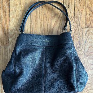 COACH F57545 Lexy Pebble Leather Shoulder Bag Black with Silver Hardware